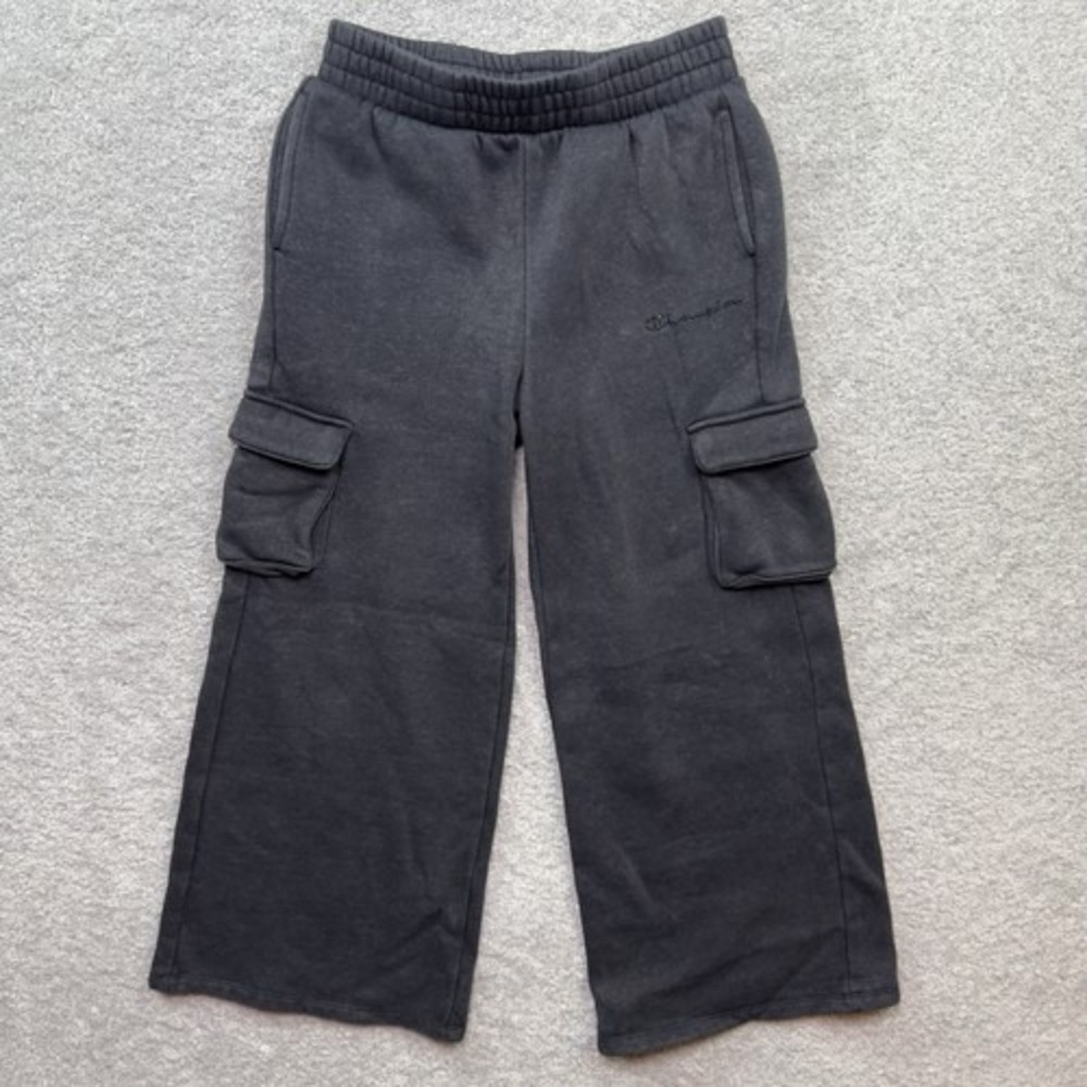 Champion Boys Cargo Sweatpants Medium 10-12 Charcoal Fleece Wide Leg Loose Pants